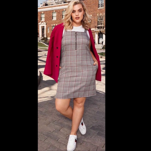 Michel Studio Dresses & Skirts - Plus Size A-line Straight Neckline Plaid Dress